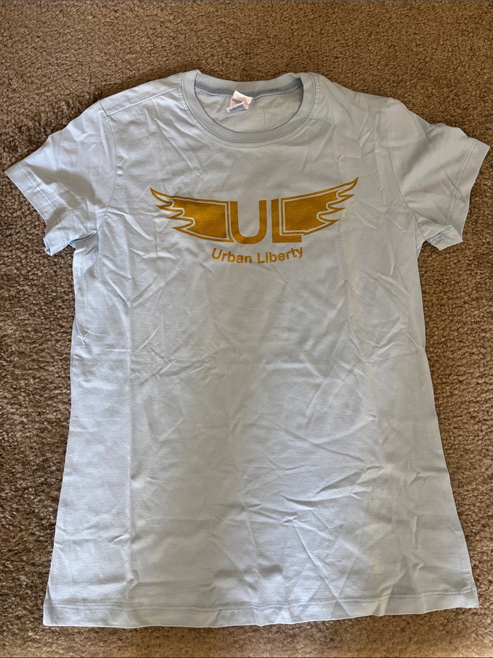 liberty Light Blue Short Sleeve Tee with Gold Graphic
